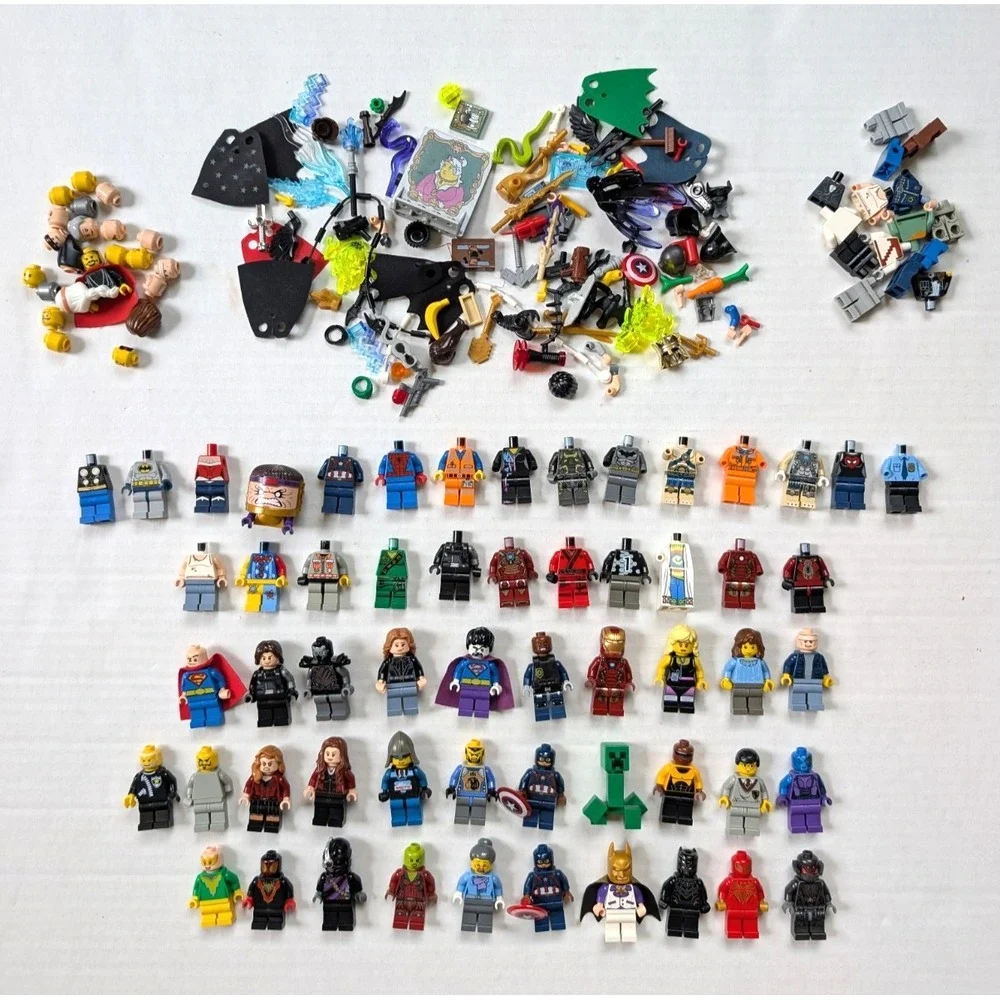READ Lego Minifigure Lot Full Figures Parts Pieces Accessories Weapons Marvel DC